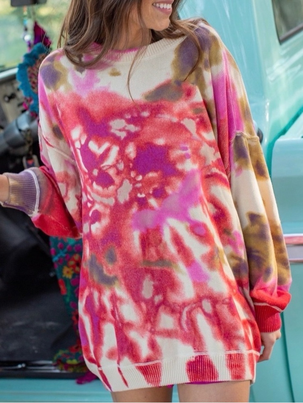 Natural Life Tie Dye Taylor Oversized Crewneck Sweater 100% Cotton Boho Hippie